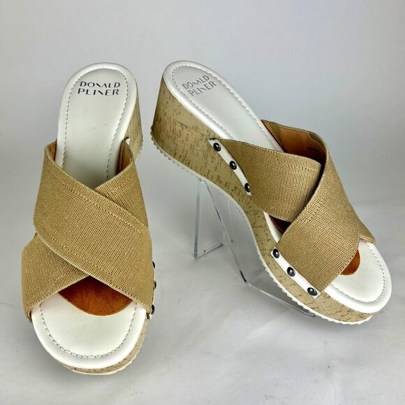 Donald Pliner "SUMMERA" Canvas Cork Wedge Sandals, Size 9.5M - Picture 1 of 10